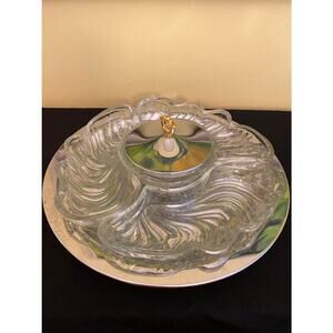 Kromex Lazy Susan Rotating Party Platter Revolving Chrome Glass Relish tray VTG